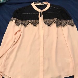 Baby pink lace blouse, button up